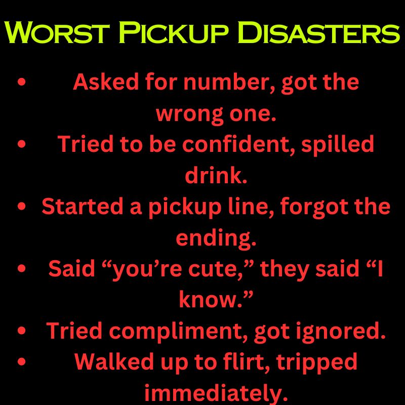 Social media post template filled with the Worst Pickup Lines captions.